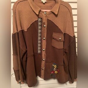 POL Textured Tan Button-Up Shirt